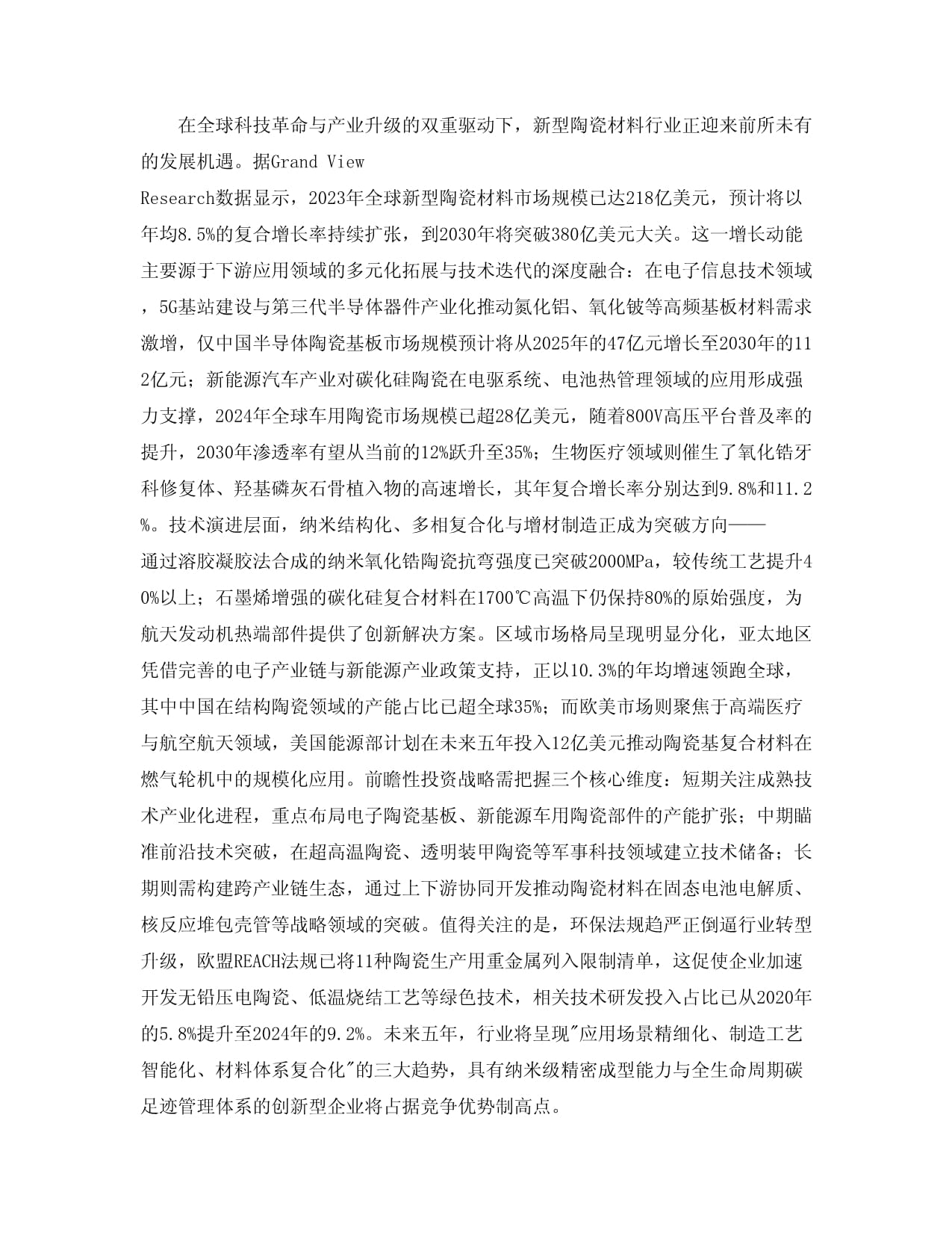 2025至2030新型陶瓷材料行業(yè)發(fā)展趨勢分析與未來投資戰(zhàn)略咨詢研究報告